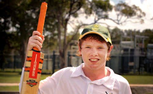Yamba under-14 batsman James Law-O’Keefe with the bat he scored 106 not out with. Yamba under-14 batsman James Law-O’Keefe with the bat he scored 106 not out with.