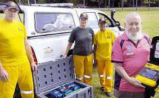 Don Duffus (right), group officer Hervey Bay Rural Fire Brigade, with Hervey Bay RSL president Phil Cannane, after the brigade’s successful application for a defibrillator. With them are Keith Gibson, Glennis Kelly and Noelene DeVere. Don Duffus (right), group officer Hervey Bay Rural Fire Brigade, with Hervey Bay RSL president Phil Cannane, after the brigade’s successful application for a defibrillator. With them are Keith Gibson, Glennis Kelly and Noelene DeVere.