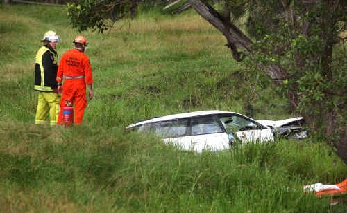 The fatal car accident near Seelands, where a car ran through a paddock and hit a tree near a creek. The fatal car accident near Seelands, where a car ran through a paddock and hit a tree near a creek.