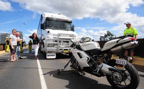 The scene of the crash on October 10 which left Gary Parr sore and sorry for crossing the Grafton Bridge. The scene of the crash on October 10 which left Gary Parr sore and sorry for crossing the Grafton Bridge.
