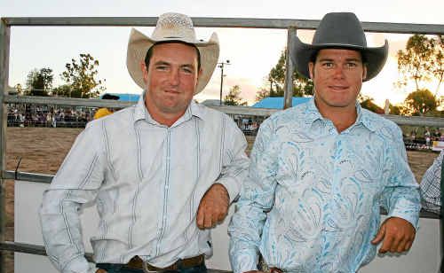 Joel Hill (left) and Mark Collins prepare to try their luck at St Mary’s Rodeo on Saturday night.
Joel Hill (left) and Mark Collins prepare to try their luck at St Mary’s Rodeo on Saturday night.