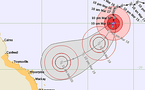 Severe Tropical Cyclone Ului is expected to begin moving closer to the Queensland coast on Friday. Image provided by Bureau of Meteorology at 11am today (Thursday).
Severe Tropical Cyclone Ului is expected to begin moving closer to the Queensland coast on Friday. Image provided by Bureau of Meteorology at 11am today (Thursday).