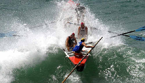 The Coffs Harbour Masters boat crew struggled with the rough seas at Kurrawa. The Coffs Harbour Masters boat crew struggled with the rough seas at Kurrawa.