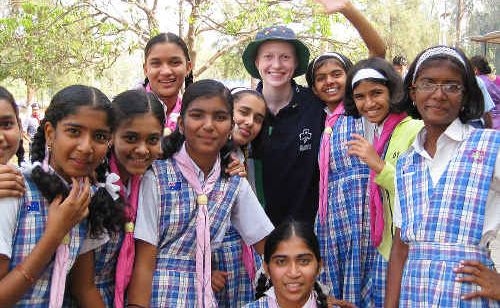 Monica Stonebridge with Indian girl guides.
Monica Stonebridge with Indian girl guides.