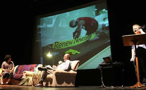 Kim Spinks from Arts NSW and Lismore city centre manager Stephen Nelson on stage at the Star Court Theatre last week while Marcus Westbury explains the benefits of the Renew Newcastle project. Kim Spinks from Arts NSW and Lismore city centre manager Stephen Nelson on stage at the Star Court Theatre last week while Marcus Westbury explains the benefits of the Renew Newcastle project.