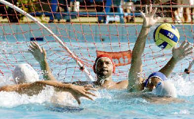 Alstonville goalkeeper Mark Pennisi is kept busy in the FNC water polo grand final against Byron Bay at Mullumbimby on Saturday. Alstonville goalkeeper Mark Pennisi is kept busy in the FNC water polo grand final against Byron Bay at Mullumbimby on Saturday.