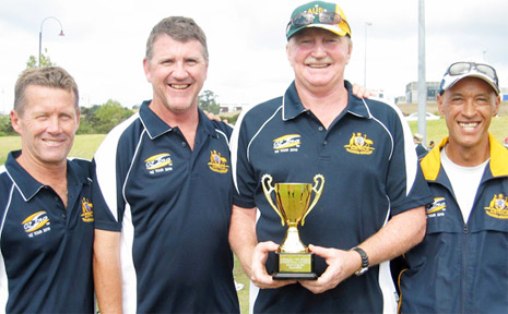 Byron Bay Oz Tag players (from left) Neil Cameron, Ron Stone, Ray Wakefield and Serge Brecard show off the cup they won in the over 50s Trans-Tasman tournament in New Zealand. Byron Bay Oz Tag players (from left) Neil Cameron, Ron Stone, Ray Wakefield and Serge Brecard show off the cup they won in the over 50s Trans-Tasman tournament in New Zealand.