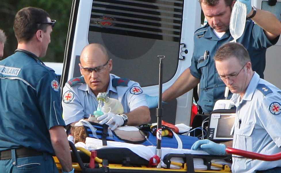 A two-year-old is treated before being airlifted from Buderim's Ballinger Park after a falling from a balcony at Alexandra Headland. Picture Cade Mooney A two-year-old is treated before being airlifted from Buderim's Ballinger Park after a falling from a balcony at Alexandra Headland. Picture Cade Mooney