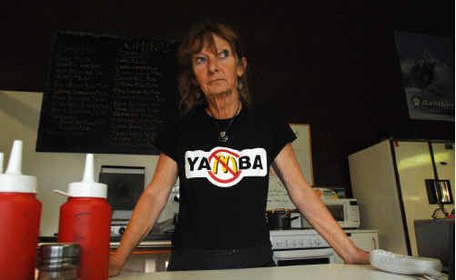 Part owner of Smoko’s Snack Bar in Yamba, Cate Murphy, is concerned that she may have to shut up shop if McDonald’s is successful in its application for a 24-hour fast-food restaurant in Yamba’s Treelands Drive. Part owner of Smoko’s Snack Bar in Yamba, Cate Murphy, is concerned that she may have to shut up shop if McDonald’s is successful in its application for a 24-hour fast-food restaurant in Yamba’s Treelands Drive.