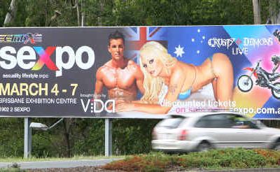 The controversial Sexpo billboard on Brisbane Street at Dinmore. The controversial Sexpo billboard on Brisbane Street at Dinmore.