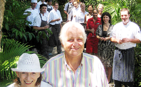 General manager of the Byron at Byron Resort John Parche and his wife Lyn celebrate the award with staff. General manager of the Byron at Byron Resort John Parche and his wife Lyn celebrate the award with staff.
