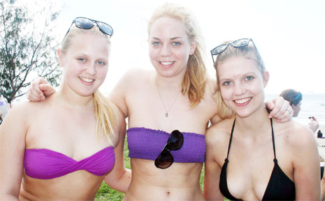 This blonde teenage trio (from left) Pernille Hoejgeerd 20; Anne Sophie Riis 19 and Ida Holst 19 from Denmark enjoy their first day in Byron Bay on Monday. The girls agree that Byron Bay is full of beautiful people. This blonde teenage trio (from left) Pernille Hoejgeerd 20; Anne Sophie Riis 19 and Ida Holst 19 from Denmark enjoy their first day in Byron Bay on Monday. The girls agree that Byron Bay is full of beautiful people.