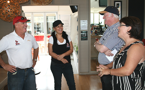 Fish D'Vine owners Kevin Collins and Rebecca Clark discuss business with tourism minister Peter Lawlor and Whitsunday MP Jan Jarratt. Fish D'Vine owners Kevin Collins and Rebecca Clark discuss business with tourism minister Peter Lawlor and Whitsunday MP Jan Jarratt.