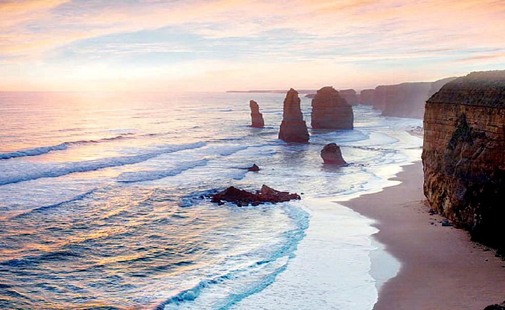 The sun sets over the 12 Apostles on the Great Ocean Road. The sun sets over the 12 Apostles on the Great Ocean Road.