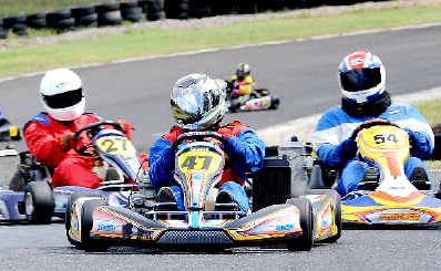 Tamworth’s Allan Paull (No 47) leads Lismore Kart Club’s John Oakes (No 54) in round 2 of the Northern Challenge held at Grafton on Sunday. Tamworth’s Allan Paull (No 47) leads Lismore Kart Club’s John Oakes (No 54) in round 2 of the Northern Challenge held at Grafton on Sunday.