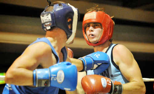 Ben Marsden in the red corner competes at the Yamba Fight Night at the Yamba Shores Tavern. Ben Marsden in the red corner competes at the Yamba Fight Night at the Yamba Shores Tavern.