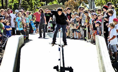 Railway: Ben Hughes makes a rail slide at the new skate park. Railway: Ben Hughes makes a rail slide at the new skate park.