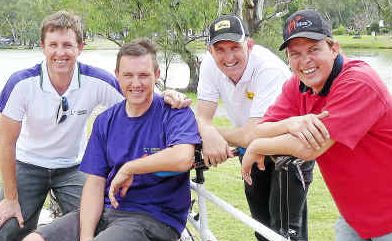 Quest: Blind Courage riders Dean Nicholson, Lorin Nicholson, John Eder and Grant Williams enjoy a break on the banks of the Murray River. Quest: Blind Courage riders Dean Nicholson, Lorin Nicholson, John Eder and Grant Williams enjoy a break on the banks of the Murray River.