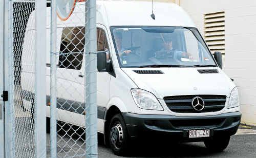 Police drive Armin Rolf Hart away from Bundaberg Magistrates Court yesterday. Police drive Armin Rolf Hart away from Bundaberg Magistrates Court yesterday.