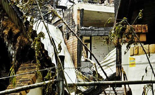 The gutted remains of one of the Wategos Beach homes. The gutted remains of one of the Wategos Beach homes.