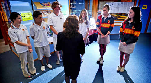 Member for Page Janelle Saffin talks to South Grafton High students Hayley Darke, Mandaway Dutton, Isaac White, Jorja Armstrong, Harriet Tatham and Ruby Turnbull on a visit to the school. Member for Page Janelle Saffin talks to South Grafton High students Hayley Darke, Mandaway Dutton, Isaac White, Jorja Armstrong, Harriet Tatham and Ruby Turnbull on a visit to the school.