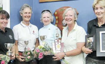 Warwick golf champions for 2010 (from left) Sam Hinze (A grade), Jill Barnes (B), Pamela Kerr (C), Dian Macdonald (vets) and Yvonne Pinington (Carol Russell Memorial winner for best nett). Warwick golf champions for 2010 (from left) Sam Hinze (A grade), Jill Barnes (B), Pamela Kerr (C), Dian Macdonald (vets) and Yvonne Pinington (Carol Russell Memorial winner for best nett).