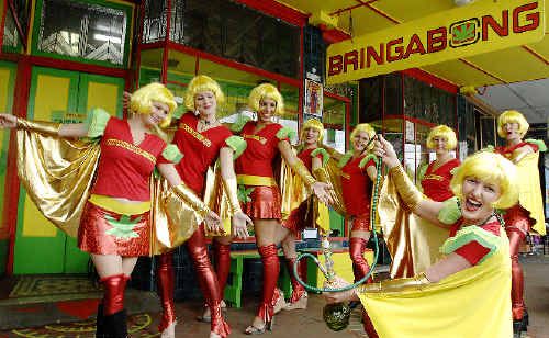 Bringabong manager Dionne May (front) with the Bringabong Babes during a dress rehearsal before this weekend’s Nimbin MardiGrass law reform rally. Bringabong manager Dionne May (front) with the Bringabong Babes during a dress rehearsal before this weekend’s Nimbin MardiGrass law reform rally.