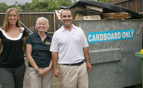 Due to a push from the Whitsunday Charter Boat Industry Association (WCBIA) and the Whitsunday Bareboat Industry (WBI), a recycling program has been introduced at Abel Point Marina. WCBIA Co-ordinator Rachael Bell, WBI representative Suzette Pelt and General Manager Meridien Marinas Abel Point Richard Barrett. Due to a push from the Whitsunday Charter Boat Industry Association (WCBIA) and the Whitsunday Bareboat Industry (WBI), a recycling program has been introduced at Abel Point Marina. WCBIA Co-ordinator Rachael Bell, WBI representative Suzette Pelt and General Manager Meridien Marinas Abel Point Richard Barrett.