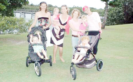 Nicole McAuley (right) with friends and their children, gearing up to talke part in the Mother’s Day Classic. Nicole McAuley (right) with friends and their children, gearing up to talke part in the Mother’s Day Classic.