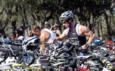 A competitor prepares to start the bike leg at a previous Byron Bay Triathlon. A competitor prepares to start the bike leg at a previous Byron Bay Triathlon.