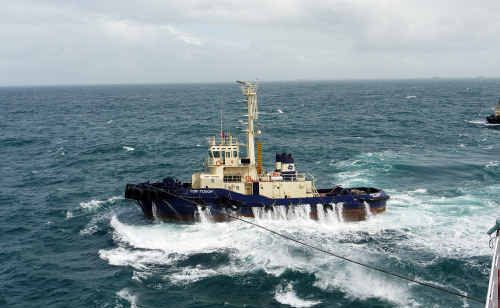 The Tom Tough is one of two tugs towing the Shen Neng 1 from Gladstone to Hervey Bay. The Tom Tough is one of two tugs towing the Shen Neng 1 from Gladstone to Hervey Bay.