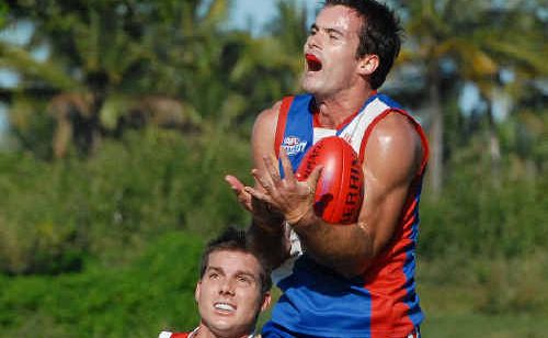 Kristopher Lemm from North Mackay can only watch on as Whitsunday’s Noos O’Reilly marks during their game at Zeolla Park. Kristopher Lemm from North Mackay can only watch on as Whitsunday’s Noos O’Reilly marks during their game at Zeolla Park.