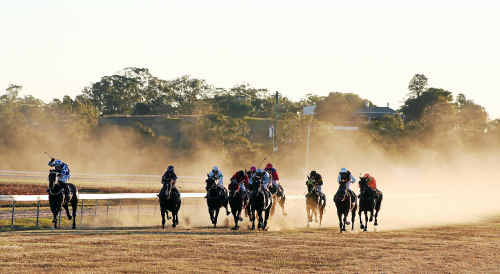 Jockeys and horses race towards the finish at last year’s Warwick Picnic Races. Jockeys and horses race towards the finish at last year’s Warwick Picnic Races.