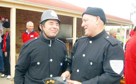 Bruce Maxwell (right) with John Paul Young in their Keystone Cops outfits. Bruce Maxwell (right) with John Paul Young in their Keystone Cops outfits.