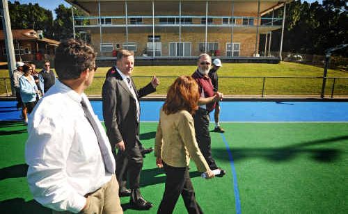 Anthony Albanese, centre, with, from left, Mayor Richie Williamson, Member for Page Janelle Saffin and Grafton Hockey Club president Bruce Carle. Anthony Albanese, centre, with, from left, Mayor Richie Williamson, Member for Page Janelle Saffin and Grafton Hockey Club president Bruce Carle.