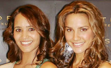 Secret weapon: Eye on the crown – Leslie-Ann Smith, a 2010 Miss Universe Australia NSW finalist, left, with current Miss Australia, Rachel Finch. Secret weapon: Eye on the crown – Leslie-Ann Smith, a 2010 Miss Universe Australia NSW finalist, left, with current Miss Australia, Rachel Finch.