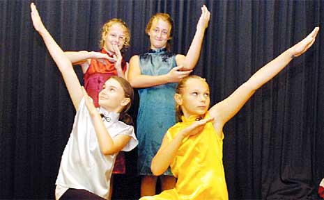 Goonellabah Public School dancers (rear) Meg Harding and Phoebe Rowlandson and (front) Indigo Grame and Jennifer D'Arantes, all 11, practising their performance of Riverboat. Goonellabah Public School dancers (rear) Meg Harding and Phoebe Rowlandson and (front) Indigo Grame and Jennifer D'Arantes, all 11, practising their performance of Riverboat.