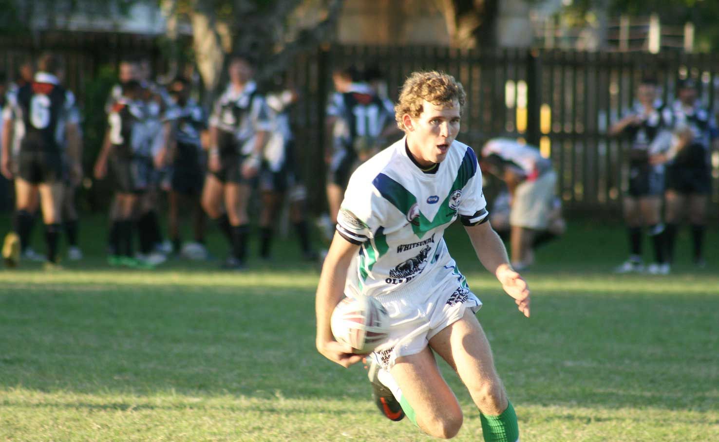 Brahmans reserve grade winger Zach Hoffmann takes the ball up in his sides final minutes victory over Magpies on Saturday at Les Stagg Oval. Brahmans reserve grade winger Zach Hoffmann takes the ball up in his sides final minutes victory over Magpies on Saturday at Les Stagg Oval.