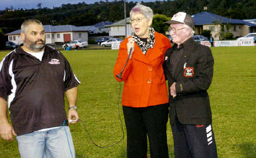 Lismore Mayor Jenny Dowell (centre) with Richmond Rovers founder Bill Harris (right) and club president Matthew McNamara (left) during the formal opening of the returfed Bill Harris Field at East Lismore on Saturday. Lismore Mayor Jenny Dowell (centre) with Richmond Rovers founder Bill Harris (right) and club president Matthew McNamara (left) during the formal opening of the returfed Bill Harris Field at East Lismore on Saturday.