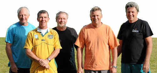 Touch originals: From left, Steve Llewellyn, Tony Wells, Peter Cairns, Doug Hughes and Barry Livermore. The five are all from the first-ever matches 25 years ago. Touch originals: From left, Steve Llewellyn, Tony Wells, Peter Cairns, Doug Hughes and Barry Livermore. The five are all from the first-ever matches 25 years ago.