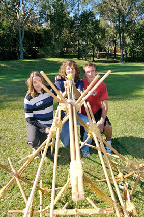 Students from Lismore High (from left): Ned Cain, Eden Turkovic and Bryce Smith, try out their catapult at a previous Science and Engineering Challenge.
Students from Lismore High (from left): Ned Cain, Eden Turkovic and Bryce Smith, try out their catapult at a previous Science and Engineering Challenge.