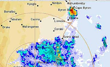 GRAPHIC EVIDENCE: The Bureau of Meteorology’s weather radar shows in red the super cell storm event that triggered the tornado that wreaked havoc on parts of Lennox Head yesterday morning.AAP Image/Australian Bureau of Meteorology GRAPHIC EVIDENCE: The Bureau of Meteorology’s weather radar shows in red the super cell storm event that triggered the tornado that wreaked havoc on parts of Lennox Head yesterday morning.AAP Image/Australian Bureau of Meteorology