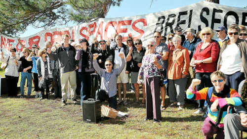 Stop the sale: Protestors turned up in droves to yesterday’s Save Our Open Spaces rally at Brelsford Park. Stop the sale: Protestors turned up in droves to yesterday’s Save Our Open Spaces rally at Brelsford Park.