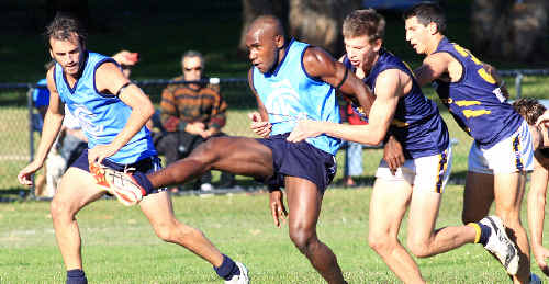 Snap goal: Coolangatta Tweed Heads player Ali Pinda scores in a rare highlight for the Blues during their loss to the Pumas. Snap goal: Coolangatta Tweed Heads player Ali Pinda scores in a rare highlight for the Blues during their loss to the Pumas.