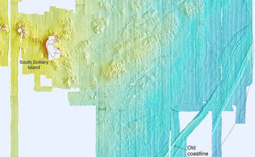 South Solitary Island was just 4km offshore 8,000 years ago as this diagram of the old coastline shows. South Solitary Island was just 4km offshore 8,000 years ago as this diagram of the old coastline shows.