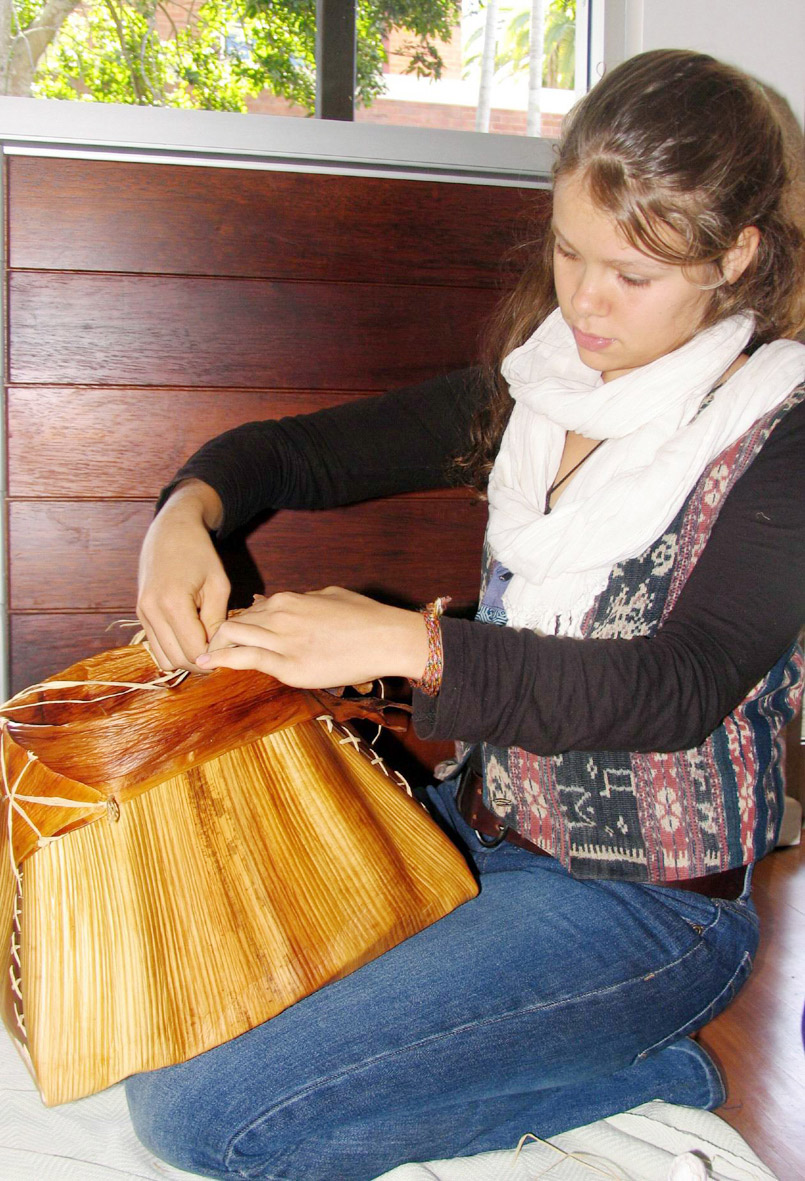 Mohana Grierson made a beautiful Bangalow Palm basket at Saturday’s workshop, as well as scoring two highly commended awards in the photo competition at the festival. Mohana Grierson made a beautiful Bangalow Palm basket at Saturday’s workshop, as well as scoring two highly commended awards in the photo competition at the festival.