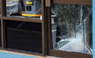 Wrong turn: A glass pane was smashed when a hatchback ploughed into a shopfront yesterday. Wrong turn: A glass pane was smashed when a hatchback ploughed into a shopfront yesterday.