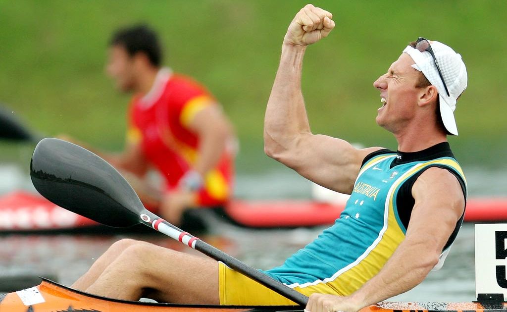 Nathan Baggaley passes through the finish line to win the K1 500 meter race at 34th ICF Flatwater Racing World Championship in Zagreb, Croatia in August 2005. Nathan Baggaley passes through the finish line to win the K1 500 meter race at 34th ICF Flatwater Racing World Championship in Zagreb, Croatia in August 2005.
