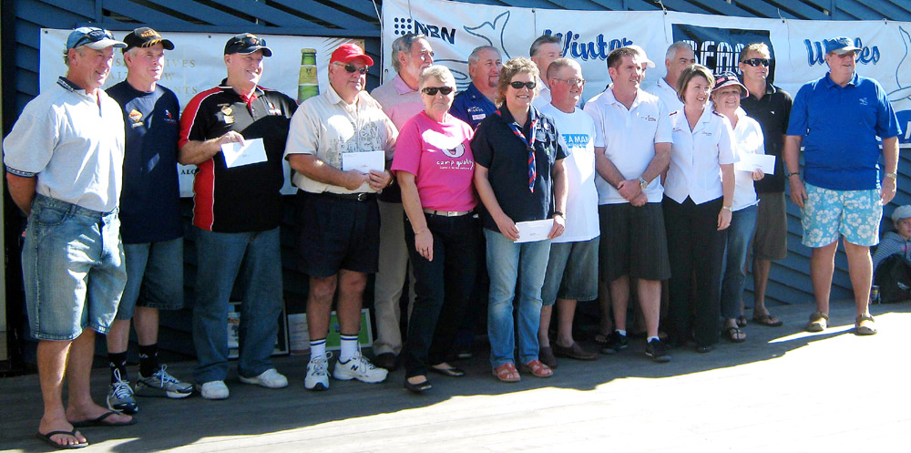 Representatives of 16 local charities and organisations receive their cheques from the Byron Bay Winter Whales at a function last Sunday. Representatives of 16 local charities and organisations receive their cheques from the Byron Bay Winter Whales at a function last Sunday.