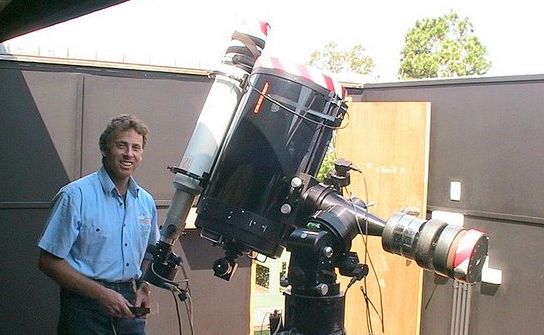 Springbrook Observatory observation director Andre Clayden with a robotic telescope. Springbrook Observatory observation director Andre Clayden with a robotic telescope.